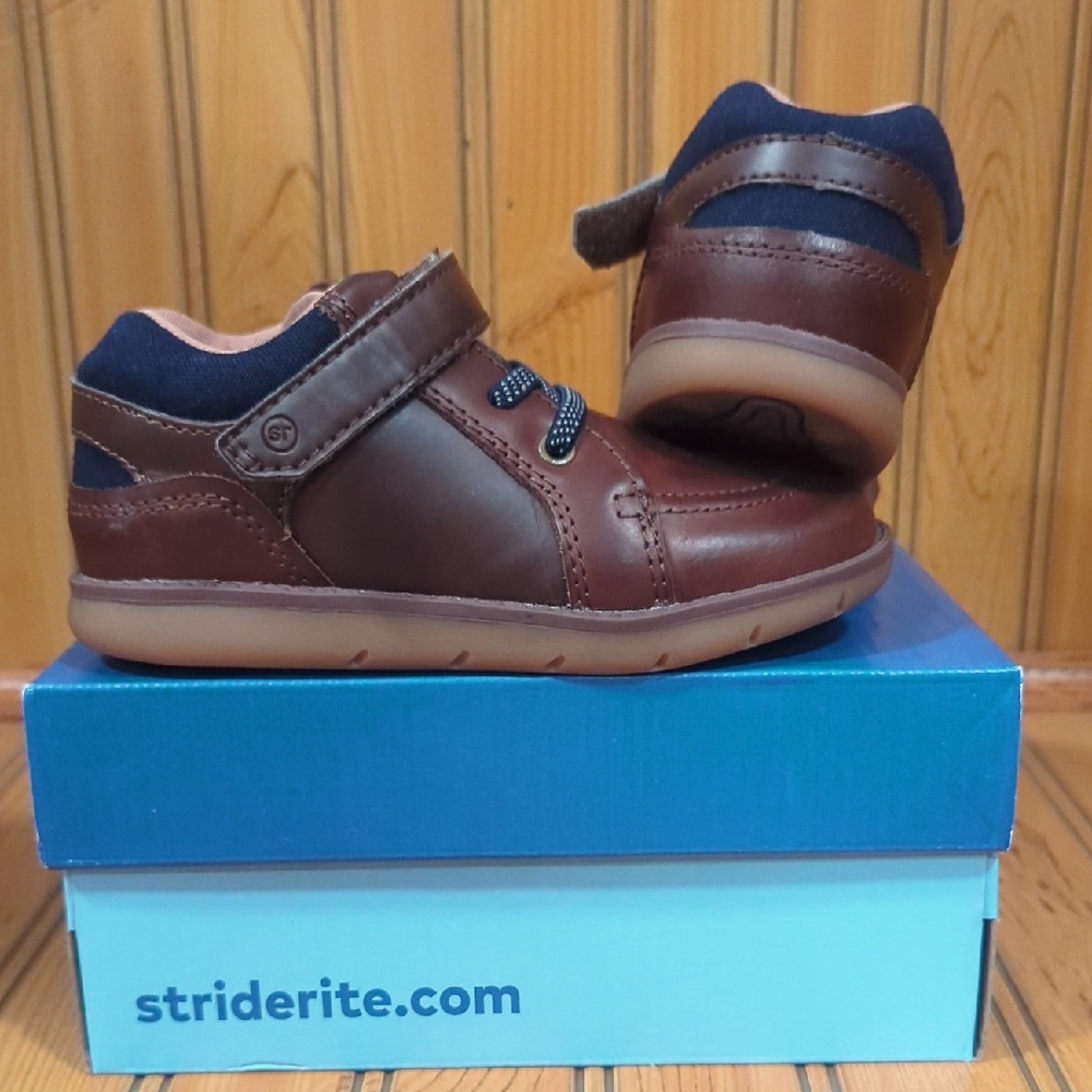 Stride Rite Anders Brown Leather Comfort Toddler Boy Dress Shoe - 9.5W - Wide